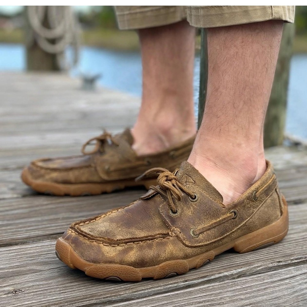 Twisted X Mens 4 Boat Shoe Driving Moc Brownish Tan Leather